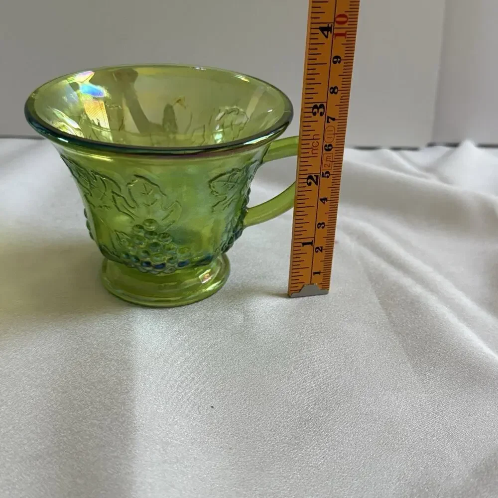 Vtg Indiana Glass Lime Green Carnival Glass Harvest Grape 6 Pc Snack Set 4 Plt 2